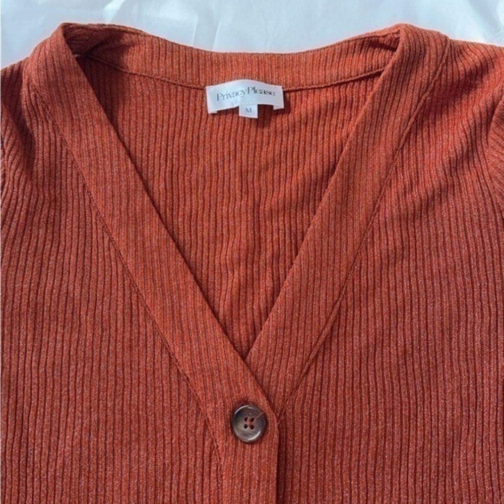 Privacy‎ Please Nadia Rust Metallic Shimmer Button Down Cardigan Size Medium - Picture 3 of 12